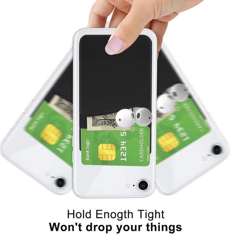 Senose 5 Pack Phone Wallet, Card Holder Back of Phone Stick On Pocket Credit ID Card Sleeve, Strong Adhesive Sticker Cellphone Wallet Compatible for iPhone, Android & Most Smartphones - Image 3